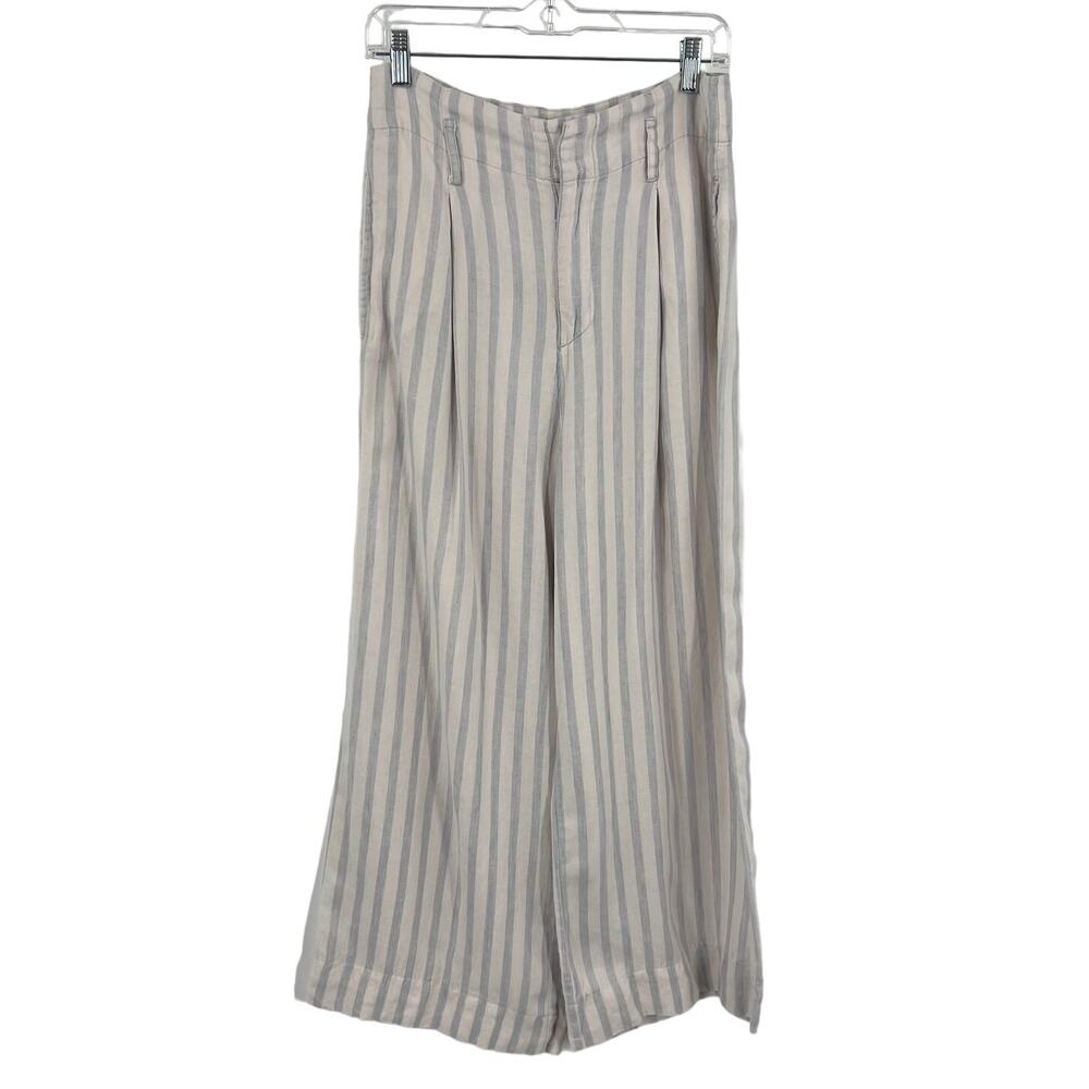 Rachel Zoe Striped White Gray‎ Pleated Flare Bell Bottoms Women's Size 6 Linen